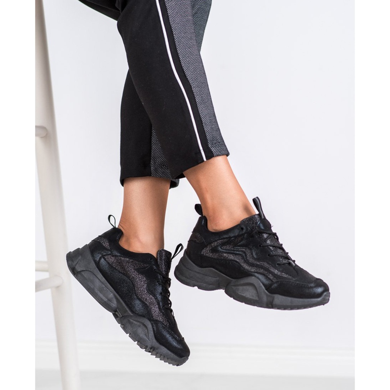 SHELOVET Glitter sneakers svart 2