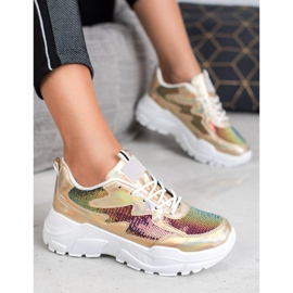 SHELOVET Gyllene sneakers med paljetter 1