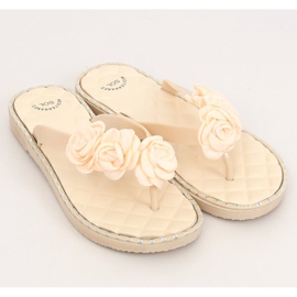 Beige flip-flops med blommor YJL-1818 Beż 2