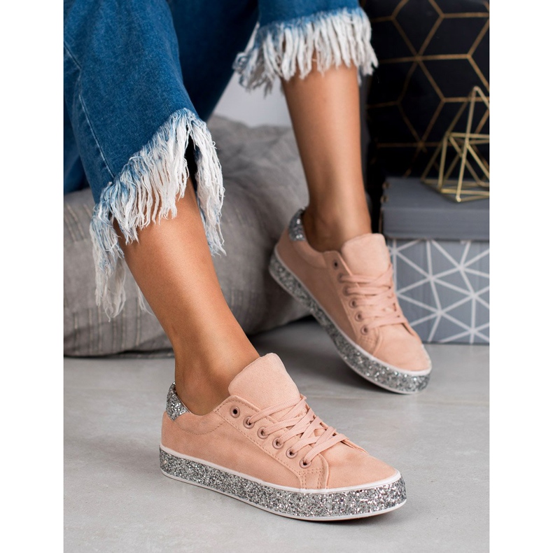 SHELOVET Sneakers Med Glitter Sula rosa grå 1