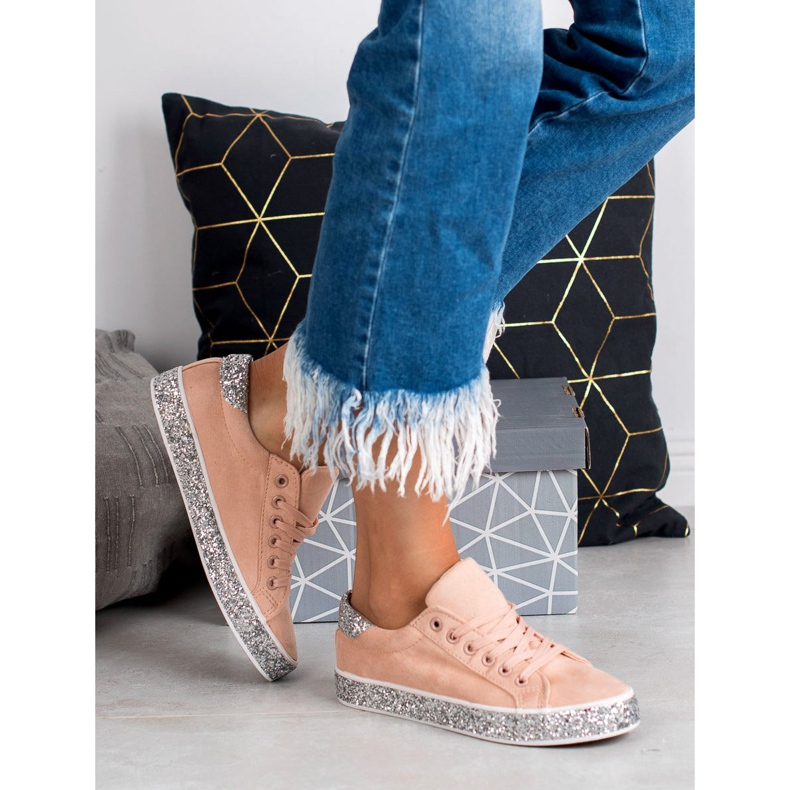 SHELOVET Sneakers Med Glitter Sula rosa grå 2