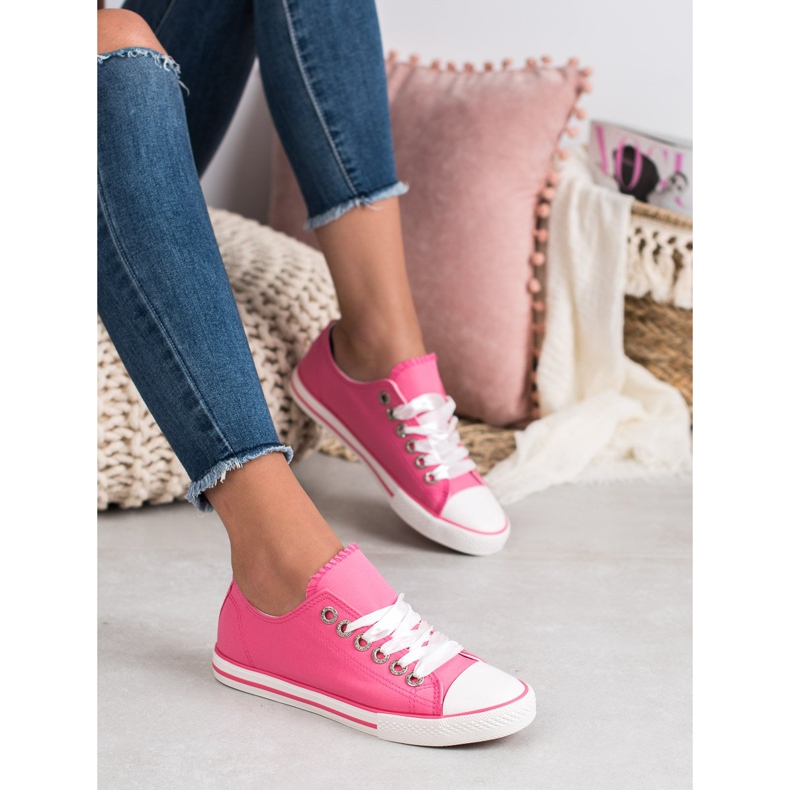 SHELOVET Sneakers bundna med ett band vit rosa 1
