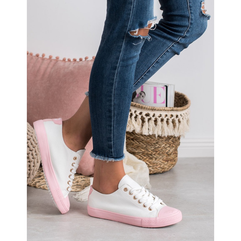 SHELOVET Tvåfärgade sneakers vit rosa 2