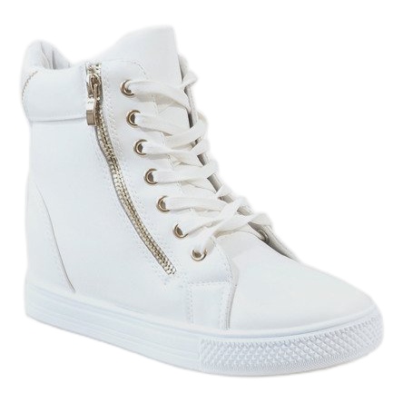 Vita sneakers på en kilklack med en guldreglage DD477-2 1