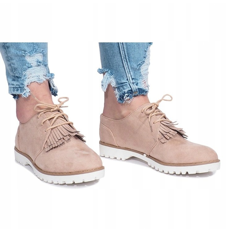 Beige loafers med krossande hårda fransar 2