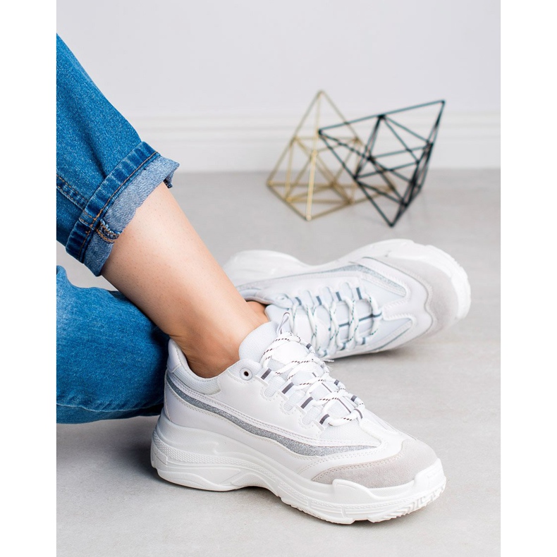 SHELOVET Sneakers med glitter vit grå 2