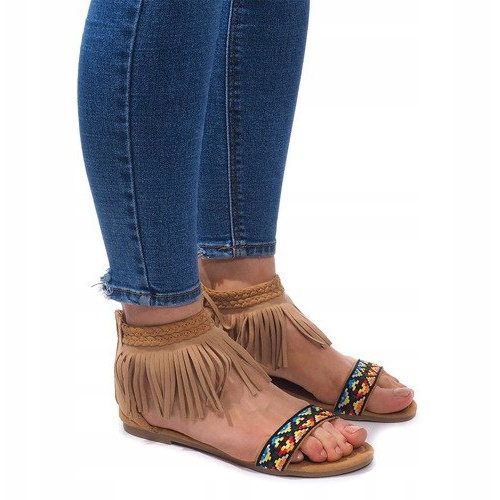 Boho 3-2 sandaler i kamelmocka beige 1