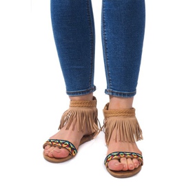 Boho 3-2 sandaler i kamelmocka beige 2