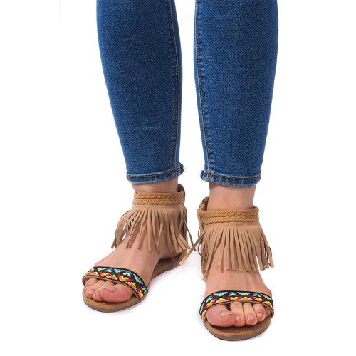 Boho 3-2 sandaler i kamelmocka beige 2