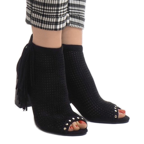 Svarta openwork boho stövlar AF-9 2