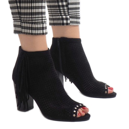 Svarta openwork boho stövlar AF-9 1