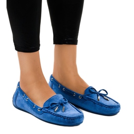 Blå loafers ballerinor med rosett F03-3 1
