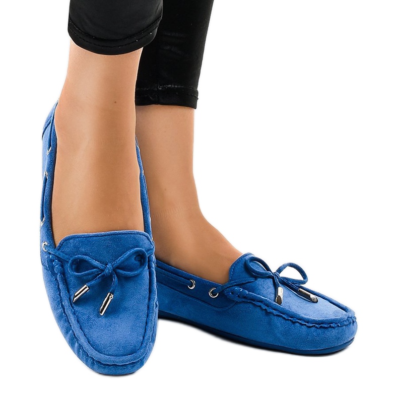 Blå loafers ballerinor med rosett F03-3 2