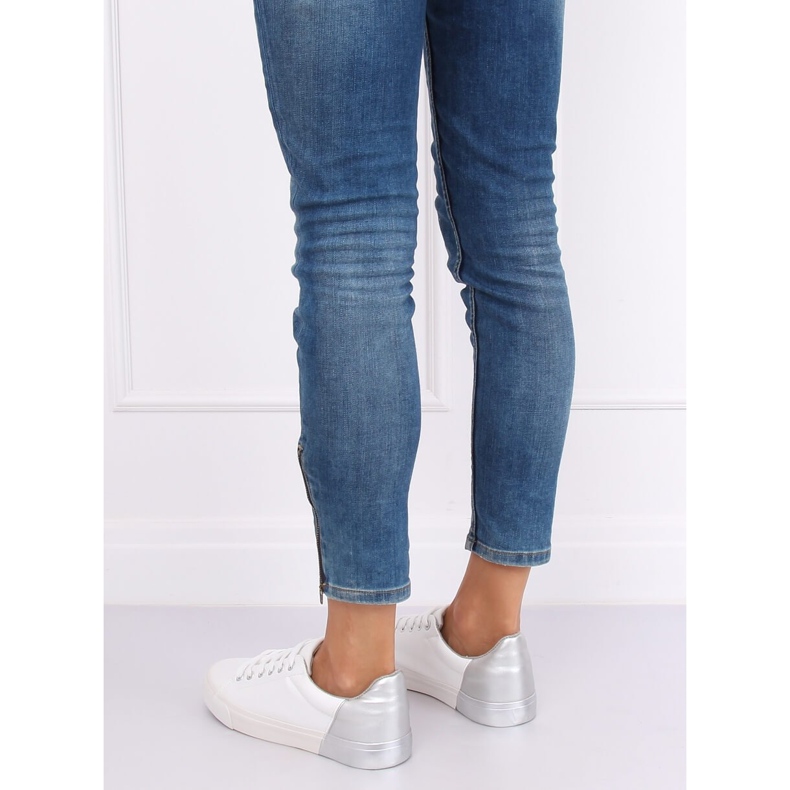 Kvinnors vita och silver sneakers A88-29 W-SILVER grå 1