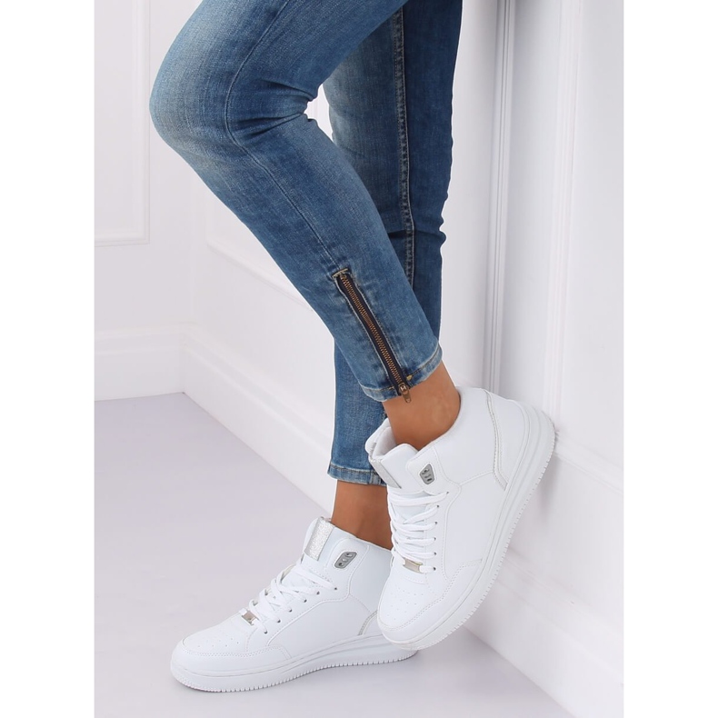 Vita och silver högfotade sportskor 107-18 VIT / SILVER 2