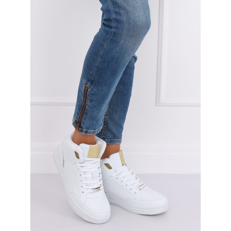 Vita och guld högfotade sportskor 107-18 VIT / GULD 2