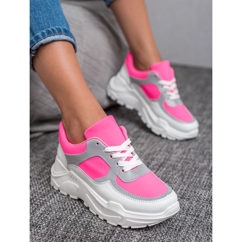 Ideal Shoes Neon sportskor vit rosa mångfärgad 1