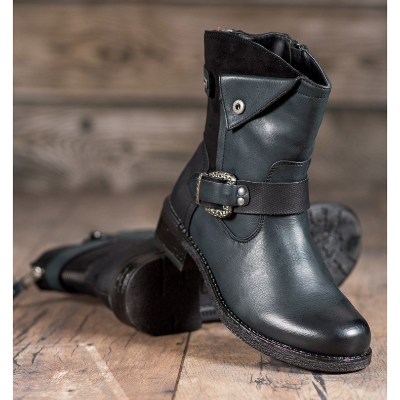 Super Me Stövlar med dekorativt spänne svart mångfärgad grön 1