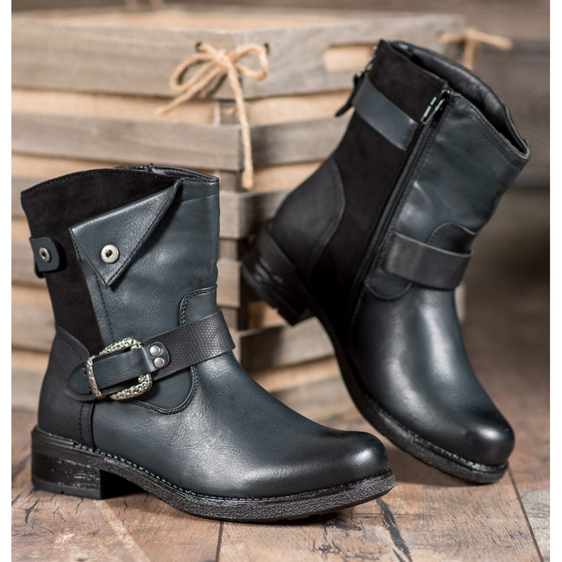 Super Me Stövlar med dekorativt spänne svart mångfärgad grön 2