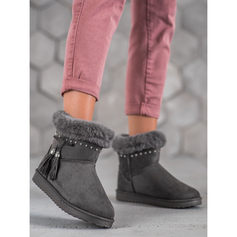 SHELOVET Mukluki med kristaller grå 1