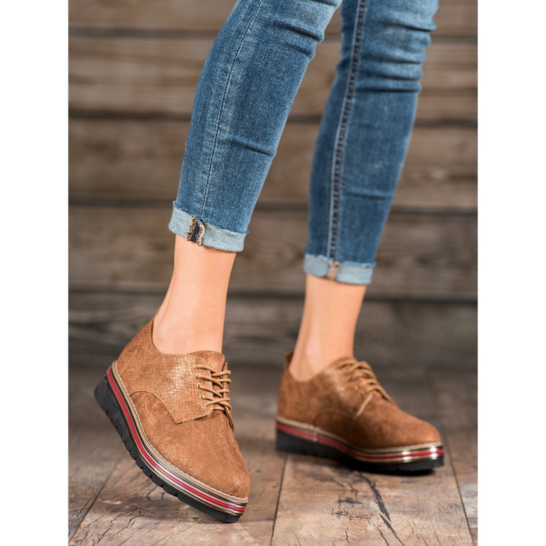 SHELOVET Skor på Snake Print Platform brun 2