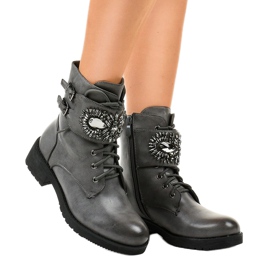 Grå damstövlar med spänne och diamanter 0-251 1