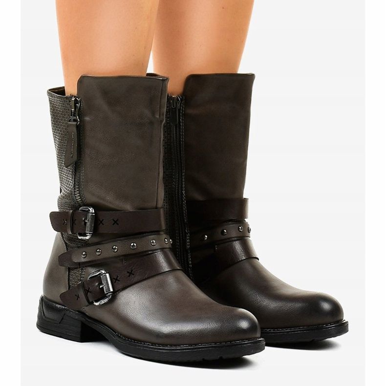 Kvinnors grå plattisolerade stövlar F1803 1