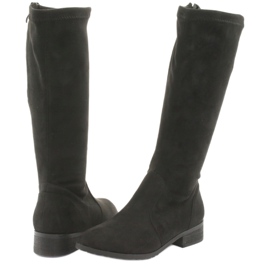 M.Daszyński Svarta stretchstövlar platt häl MR1602 4