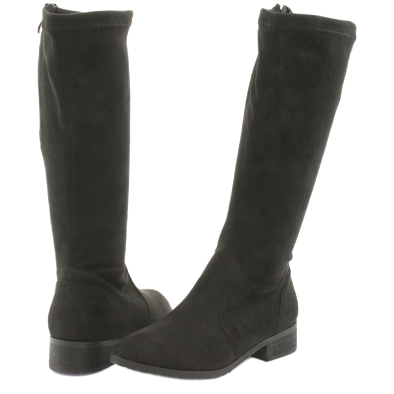 M.Daszyński Svarta stretchstövlar platt häl MR1602 4