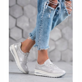 Läderskor med VINCEZA Glitter grå 2