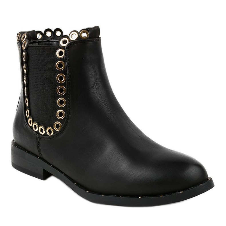 Svarta platta stövlar med elastisk YY102 grå 1