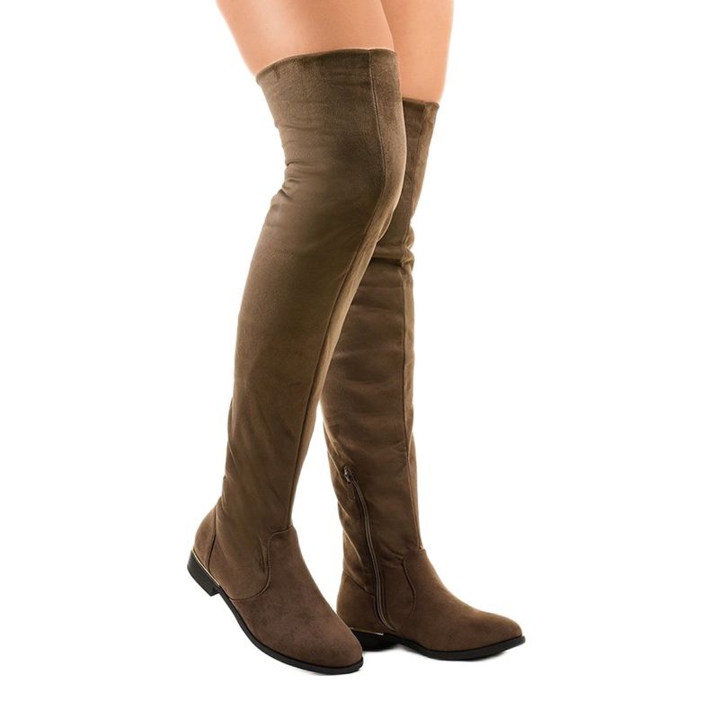 Brun platt över knä stövlar BM131 grön 1