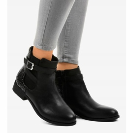 Svarta platta stövlar med elastiskt band och paljetter C298-1 2