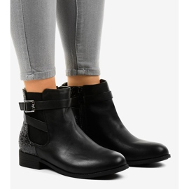 Svarta platta stövlar med elastiskt band och paljetter C298-1 1