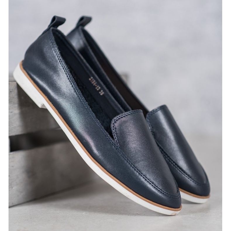 Mazaro Marinblå loafers i läder 1