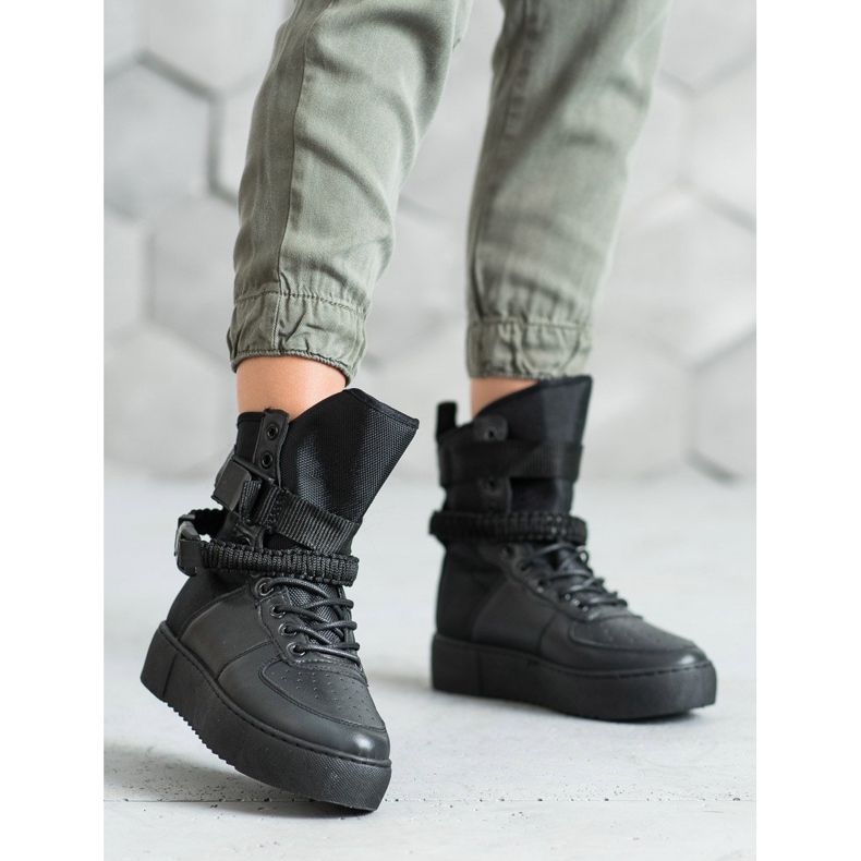 Diamantique Höga stövlar med spännen svart 2