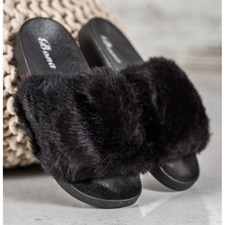 Bona Tofflor Med Päls svart 1
