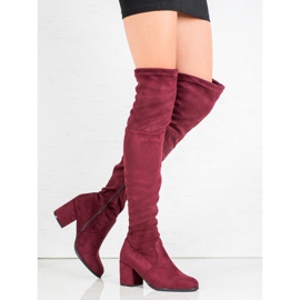 Ideal Shoes Mocka lårstövlar röd 2