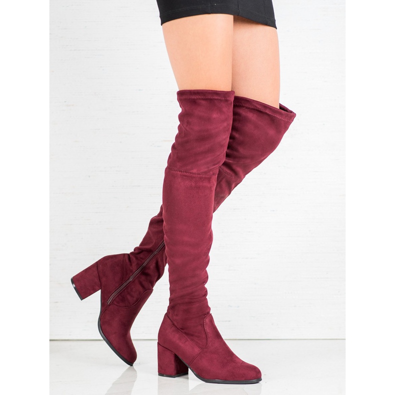 Ideal Shoes Mocka lårstövlar röd 2