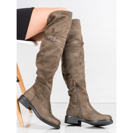 Ideal Shoes Eleganta stövlar med spänne grön 1