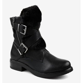 Svarta platta stövlar med päls 1061A-PA 1