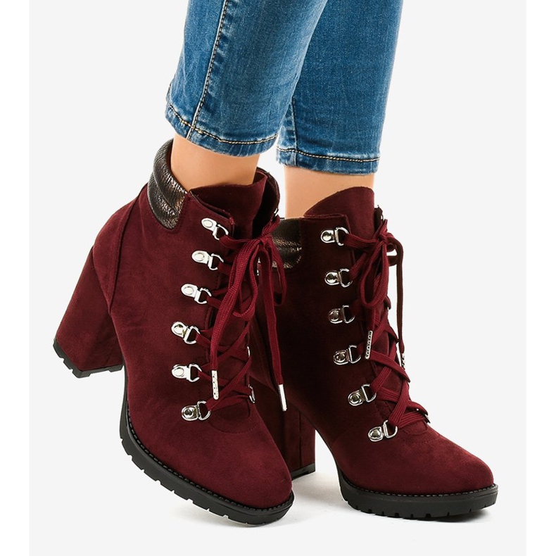 Maroon mocka trapper ankelboots på 8992 stolpen röd 2