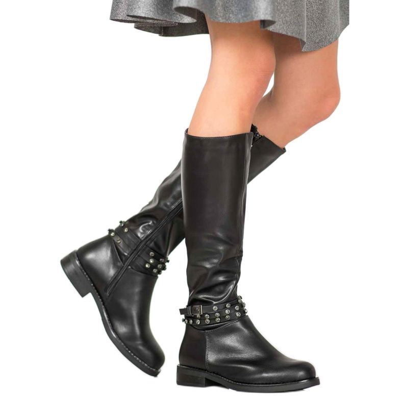 SHELOVET Svarta stövlar med Cubic Zirconia 1