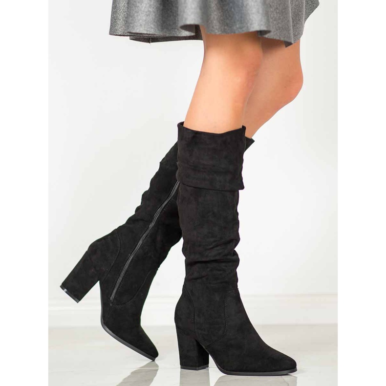 SHELOVET Högklackade stövlar i mocka svart 1