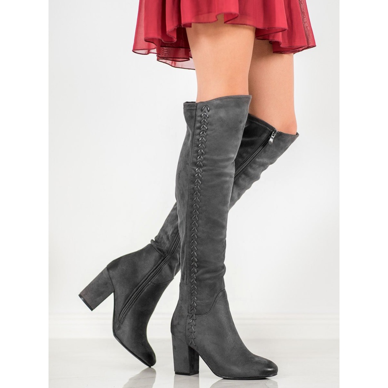 S. BARSKI Mönstrade stövlar i mocka grå 1