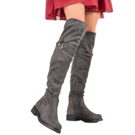 Ideal Shoes Eleganta stövlar med spänne grå 1