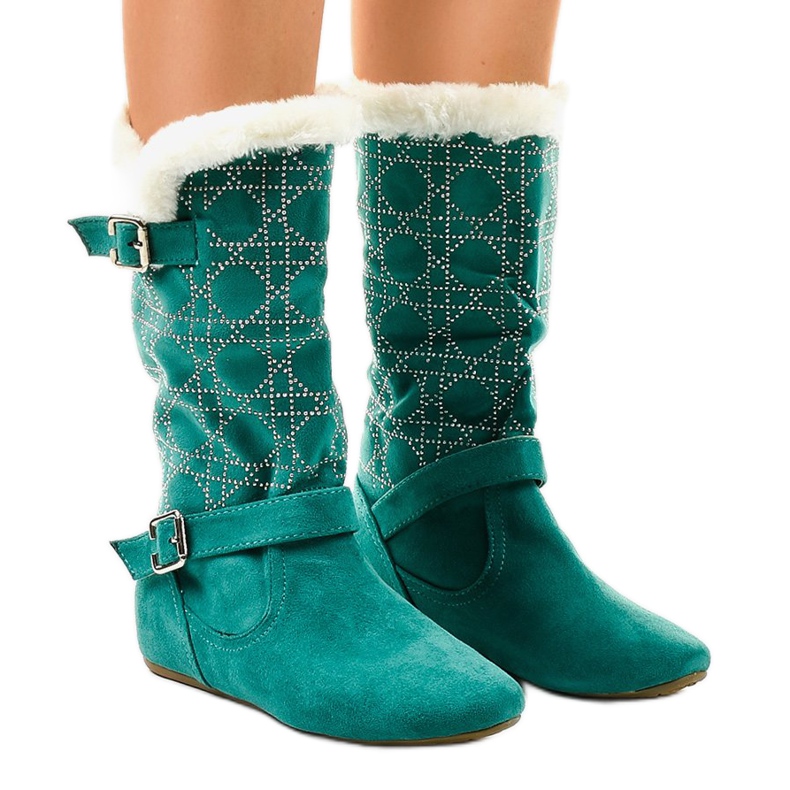 Gröna platta stövlar till mitten av kalven R100 1