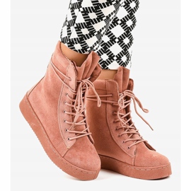 Rosa mocka platta stövlar 7-3727B 2