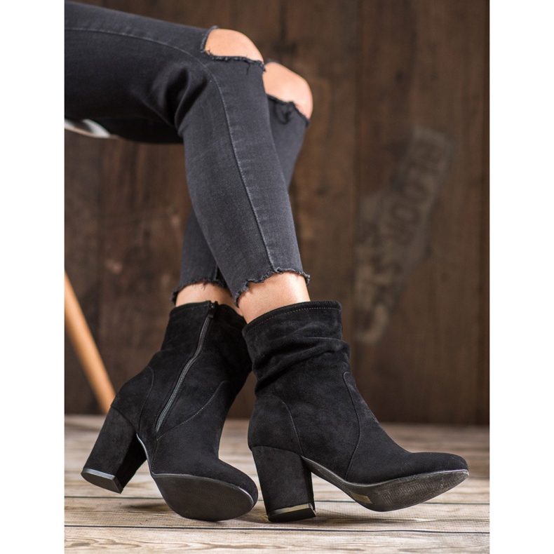 SHELOVET Stövlar i hög mocka svart 2