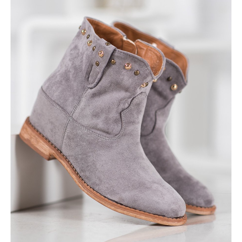 Bella Paris Cowboystövlar i mocka med jetstrålar grå 2